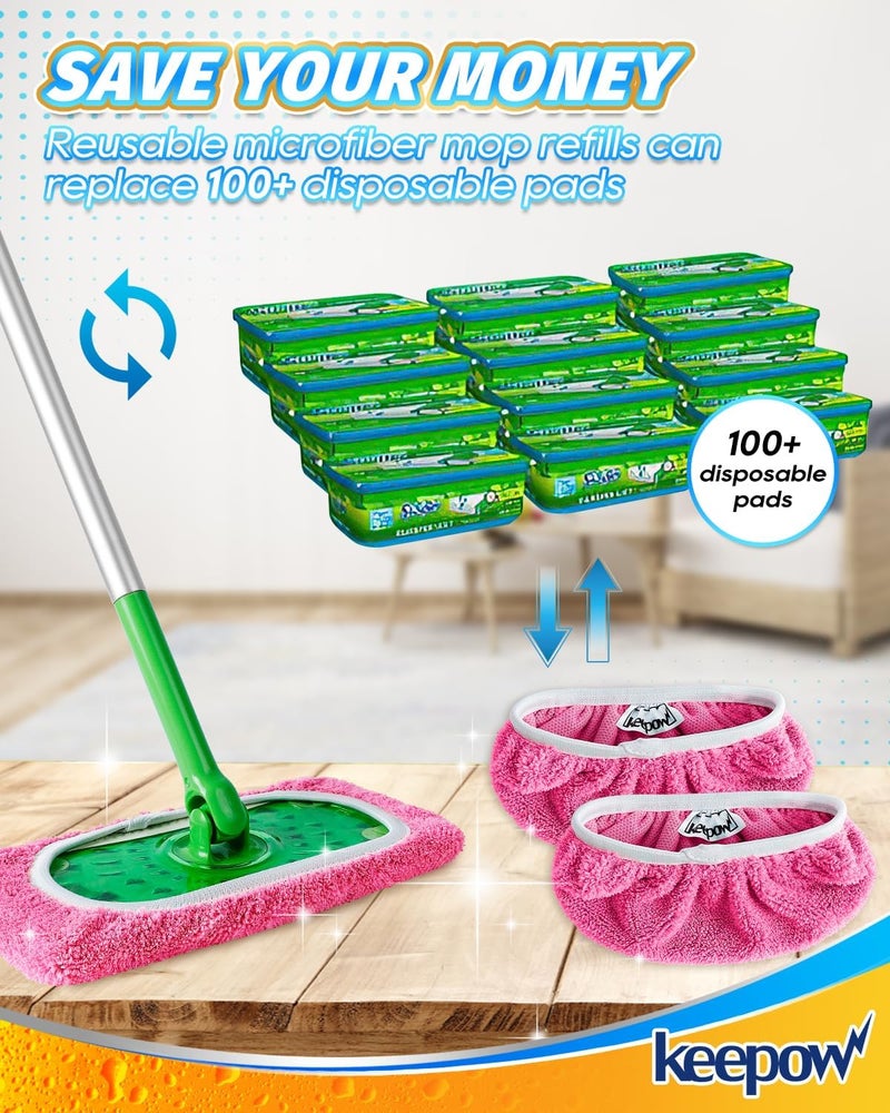 KEEPOW 6 Pack Reusable Mop Pads Compatible with Swiffer Sweeper, Coral Fleece Washable Swiffer Mop Pads, Dry & Wet Sweeping Mopping Cloths (Pink, Not Included Mop) - Image 3